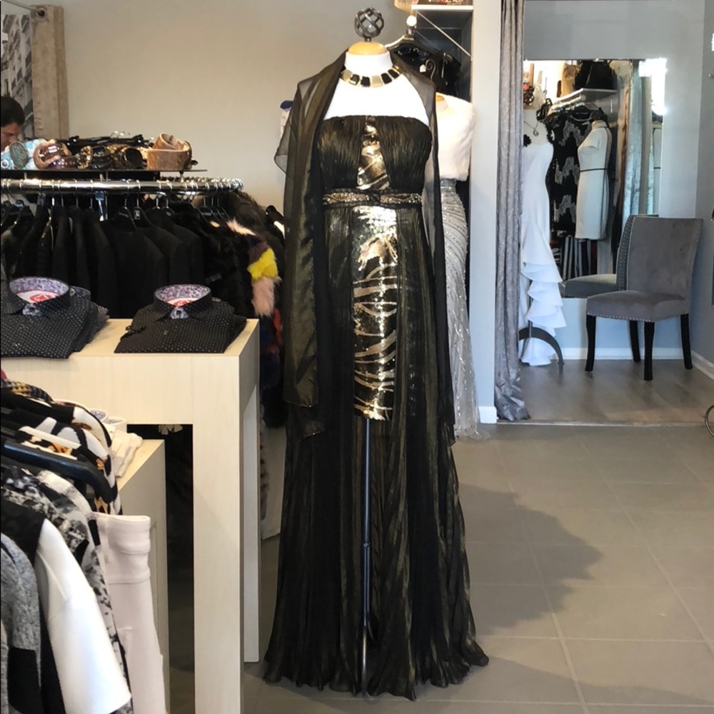 Black/Gold Chiffon Sequined Evening Gown